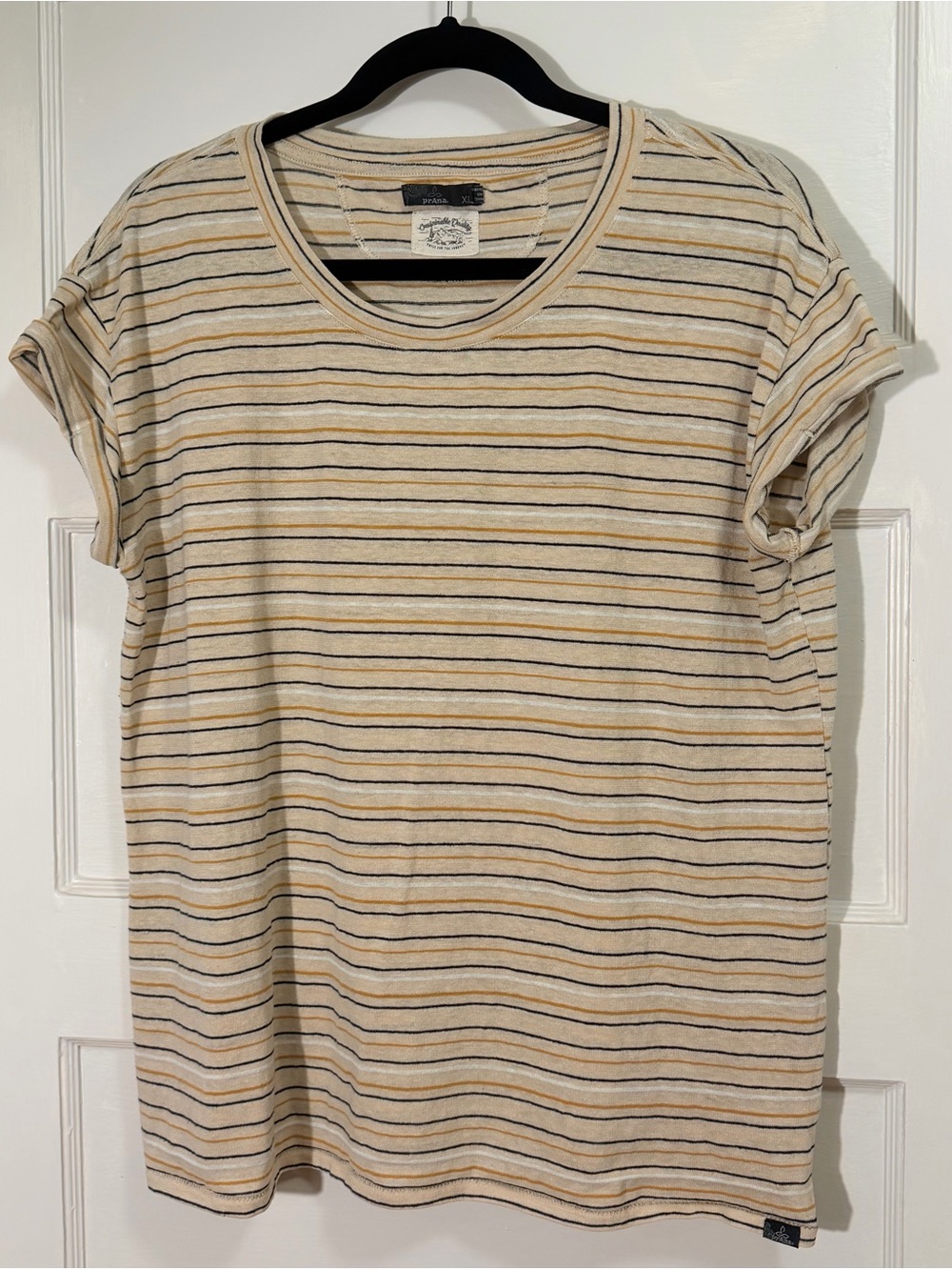 prAna Cozy Up T-Shirt Blue Cuffed Short Sleeve Hemp Blend